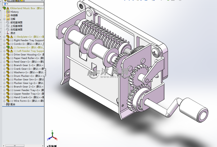 手摇式塑料齿轮传动音乐盒核心部件模型