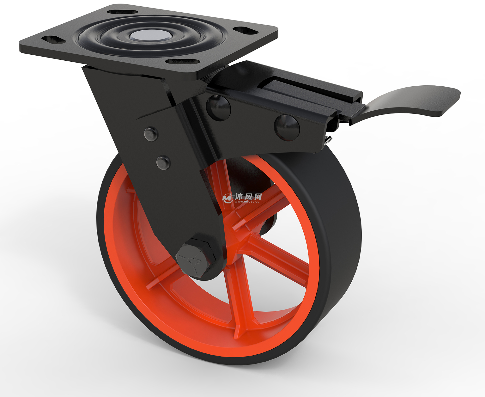 6英寸辐条旋转脚轮 带刹车 - solidworks机械设备模型下载 - 沐风图纸