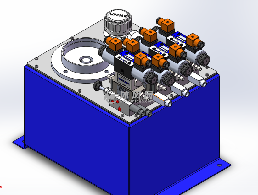 液壓站泵站系統簡易設計 - solidworks機械設備模型下載 - 沐風圖紙