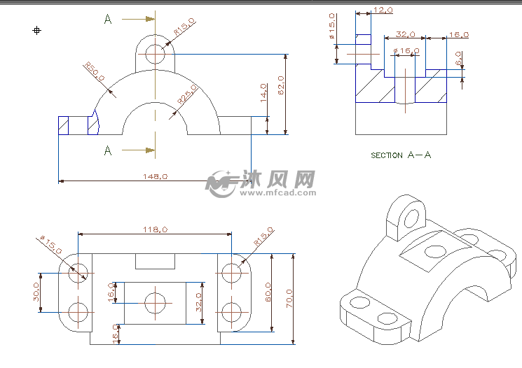 工程機械底座 ug三維模型 autocad2010的二維圖