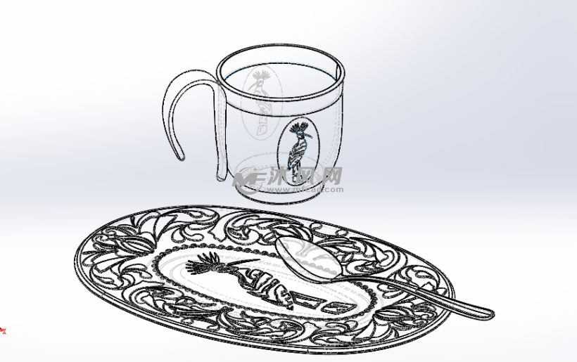 陶瓷咖啡餐具模型透视图