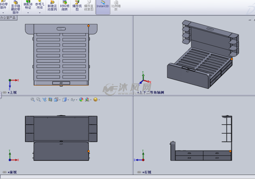 木质的双人床设计模型三视图