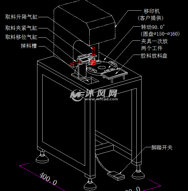 自动胶料移印机设备外形图图纸图框架移印机结构图图纸描述设备为一款
