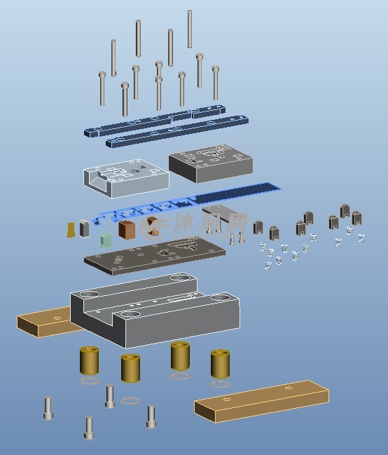 折彎扣片製作的級進模具設計模型爆炸圖