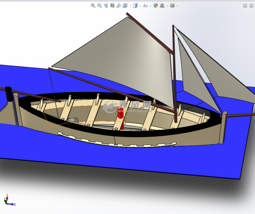独木舟帆船救生艇模型 - solidworks交通工具模型下载 - 沐风图纸