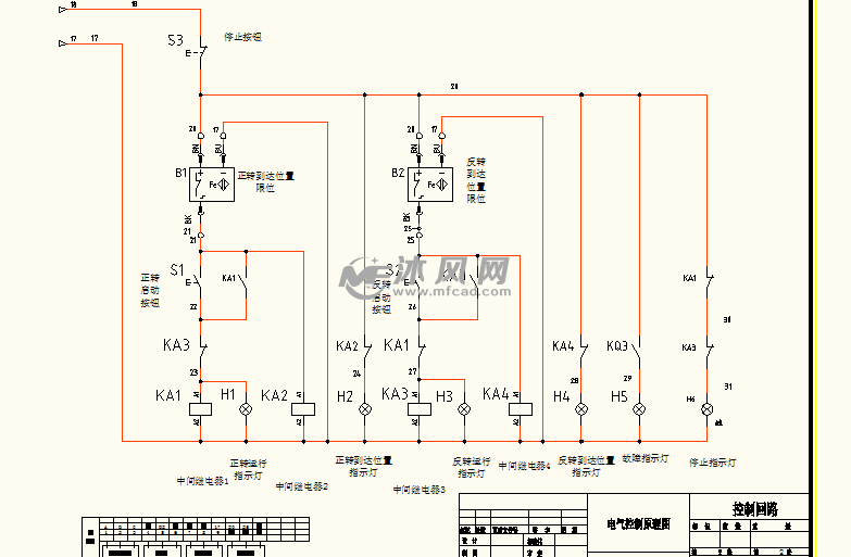 电动卷帘门正反转控制电路图 - 电气控制原理图纸 - 沐风图纸