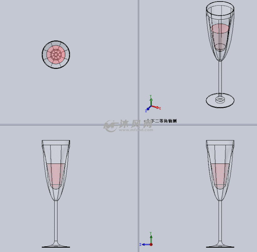高脚玻璃酒杯 - solidworks瓶子容器类模型 - 沐风图纸