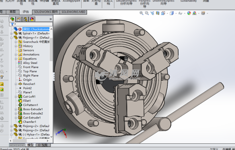 自定心三爪卡盘(结构完整)