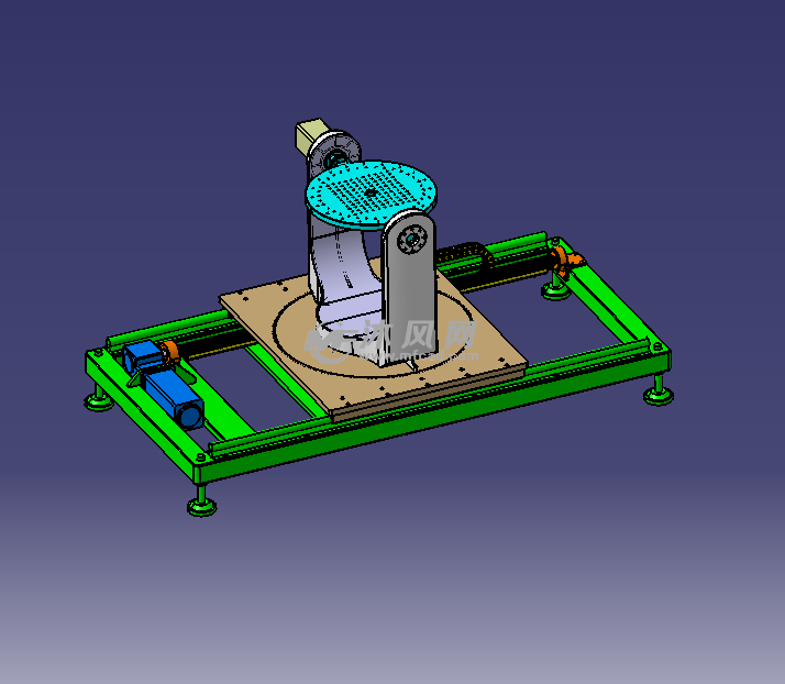 设计模型线性结构图图纸描述3轴转台catia(组装)设计模型具有位置