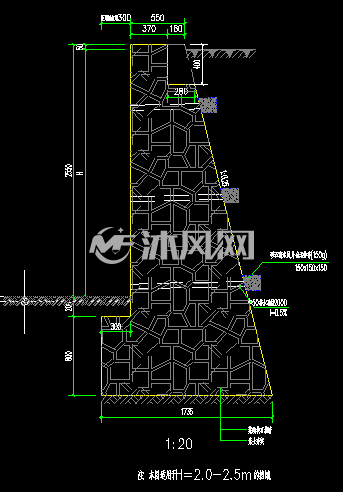 8种重力式挡土墙05m到4m施工图做法剖面图