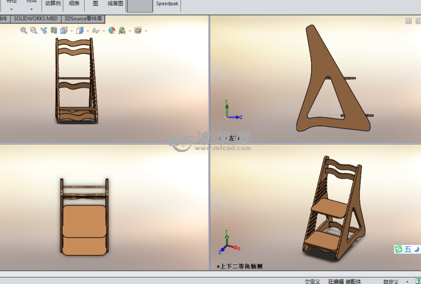 木质小楼梯设计模型三视图