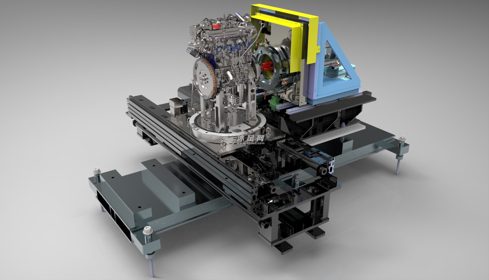 气缸飞轮拧紧设备设计 - solidworks机械设备模型下载 - 沐风图纸