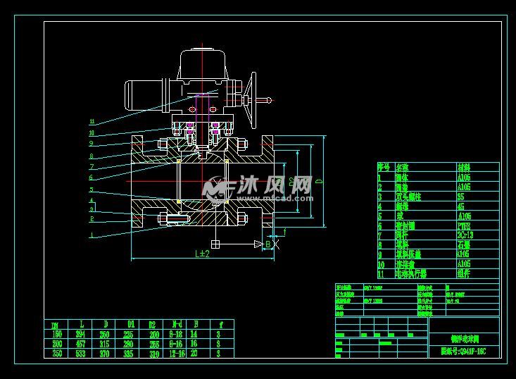 q941f-16c锻钢浮动球阀装配图 - autocad泵阀类图纸下载 - 沐风图纸