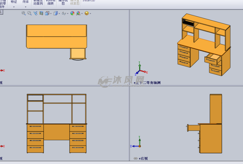 学生电脑桌设计模型三视图