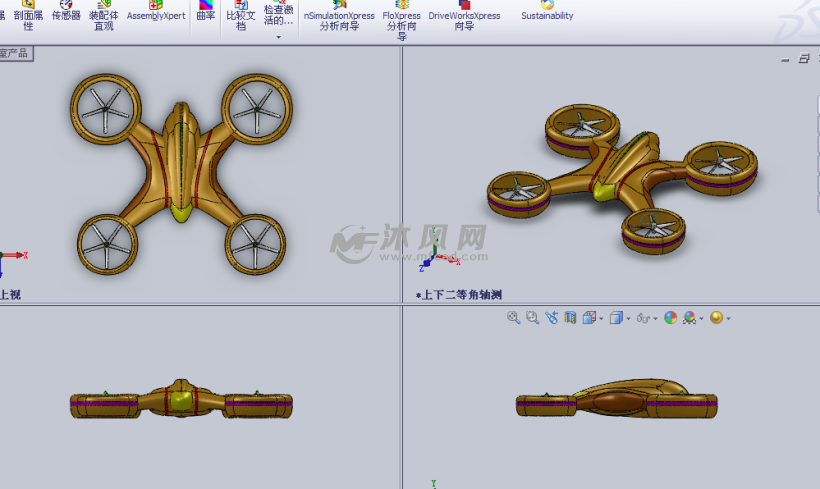 無人機(多翼)設計模型三視圖