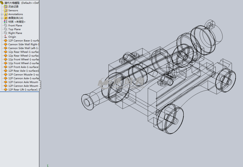 清代大炮模型 - solidworks軍工用品模型下載 - 沐風圖紙