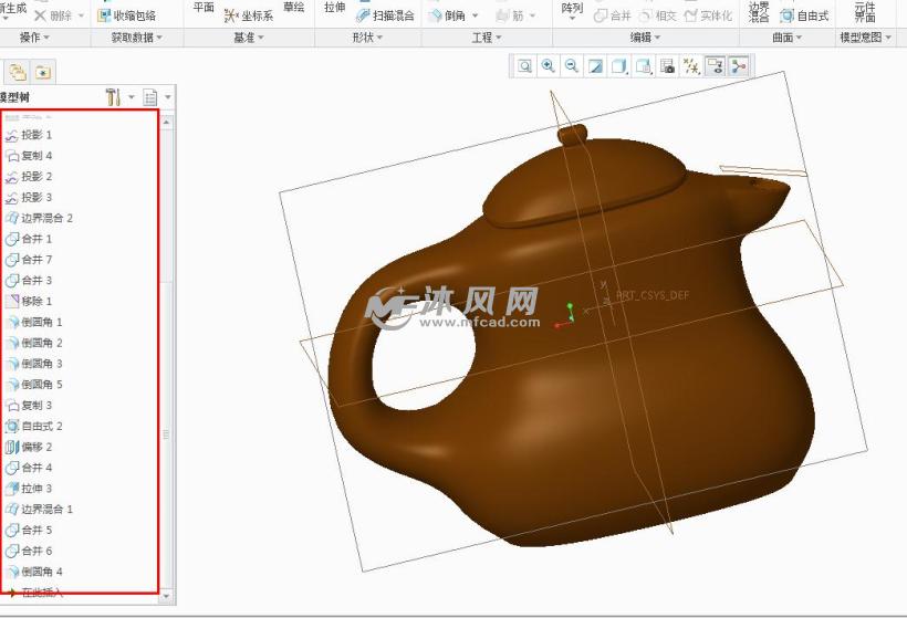 creo自由式小茶壶模型 proe生活用品类模型下载 沐风图纸