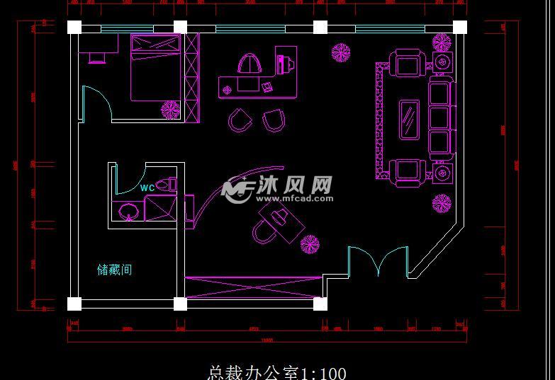 总裁办公室cad图纸