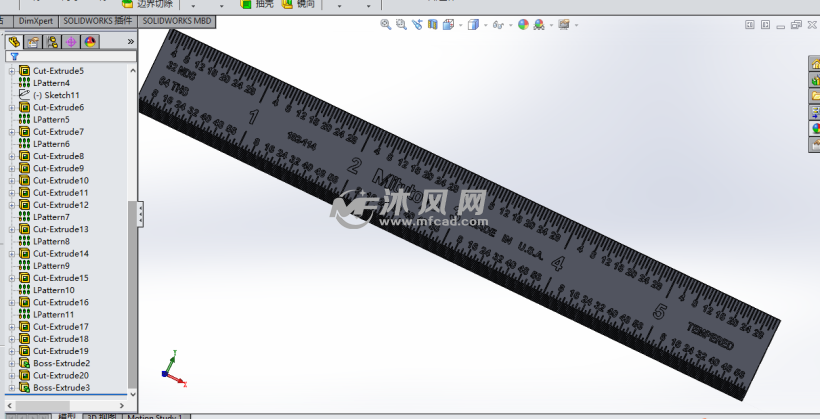 三丰6寸直尺 - solidworks小五金模型下载 - 沐风图纸