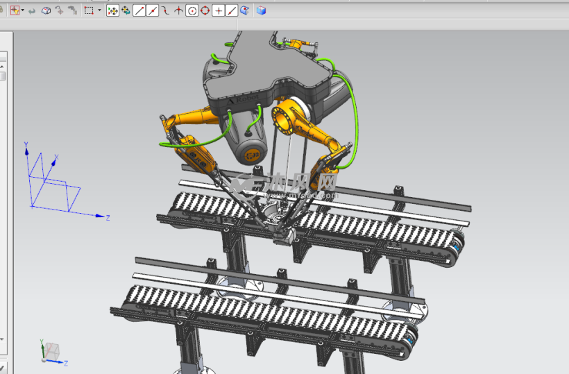 链板传送带自动生产线上的并联机器人模型