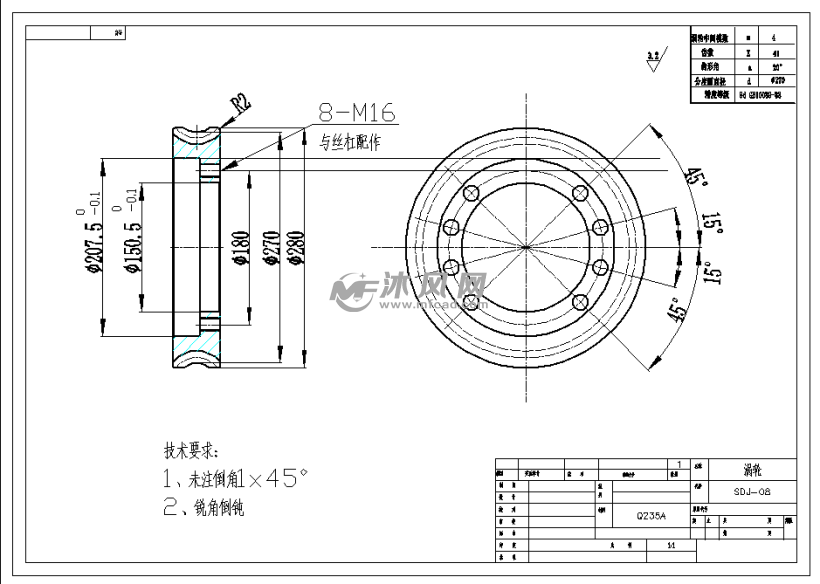 一种涡轮涡杆压力装置 - autocad液压与气动图纸下载 - 沐风图纸