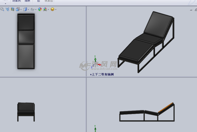 沙滩休闲躺椅设计模型三视图
