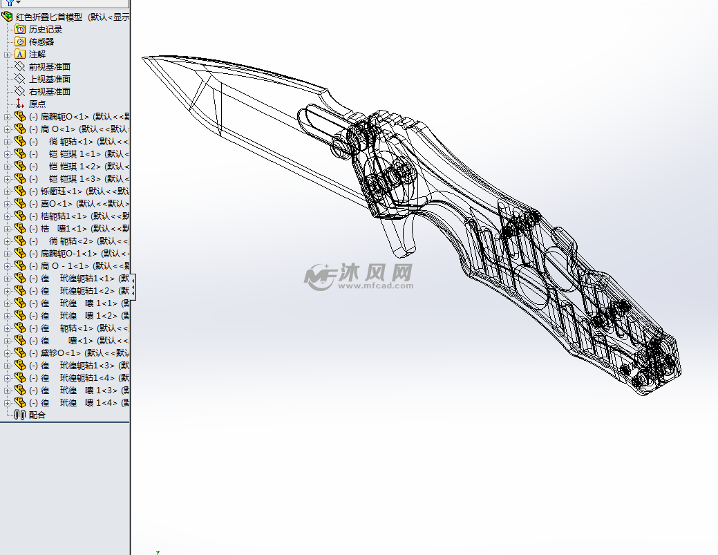 红色折叠匕首模型 - solidworks生活用品类模型下载 - 沐风图纸