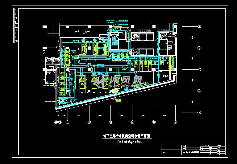 地下三層冷水機房空調水管平面圖