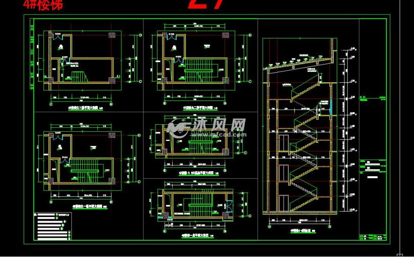 四川省某地某10層檢察院辦公樓建築設計施工圖建築樓梯圖