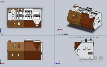 别墅建筑模型三视图图片