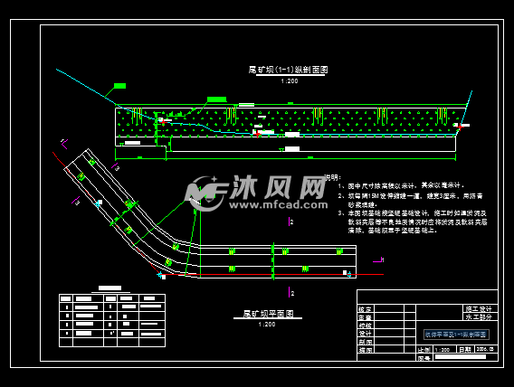 坝体平面及1-1纵剖面图