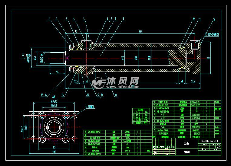djl80/56-300油缸装配图 - autocad液压与气动图纸下载 - 沐风图纸