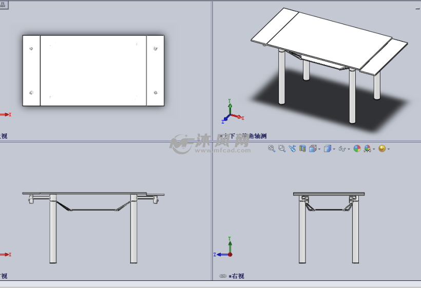 钢化玻璃和铬(可扩展)的餐桌设计模型三视图