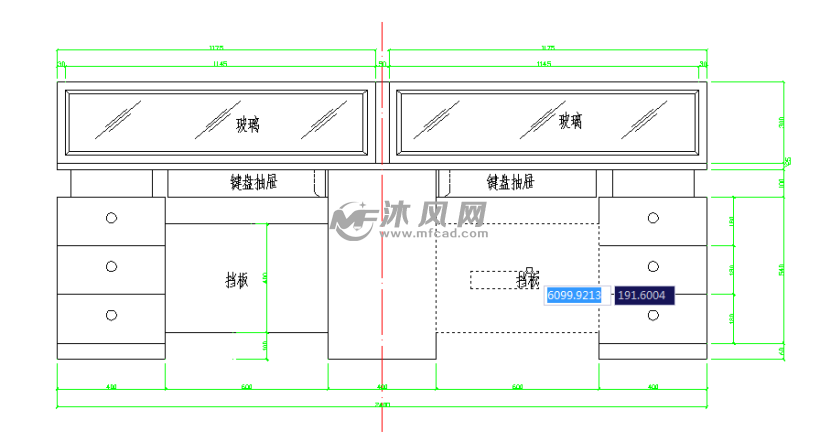 连体室内办公桌三视图