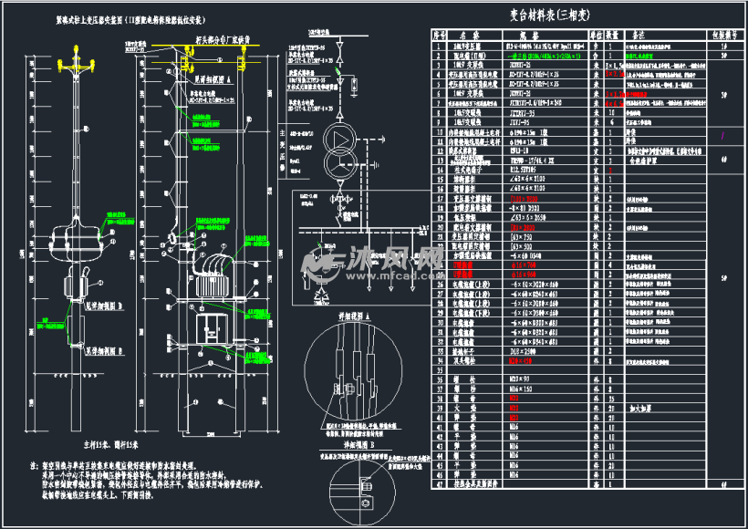 柱上变压器典型安装图 - autocad普通工程机械图纸 - 沐风图纸