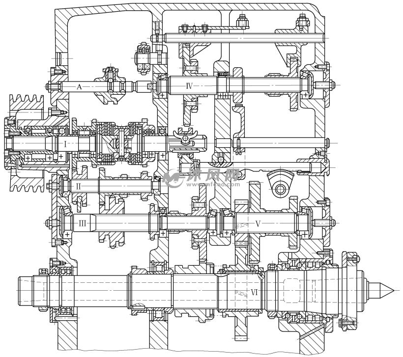 卧式车床主轴箱展开图