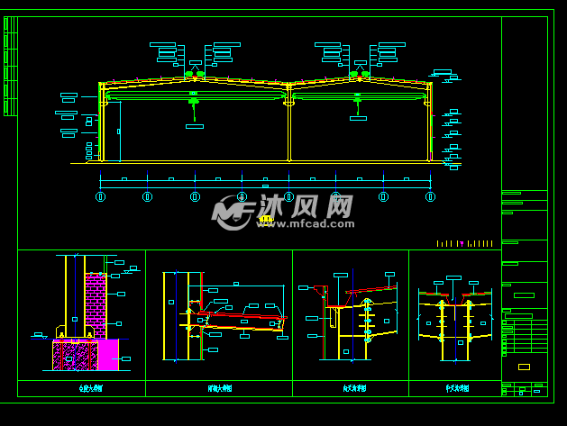 95.5x42m鋼結構廠房施工圖紙 - cad車間廠房建築圖紙下載,免費車間廠