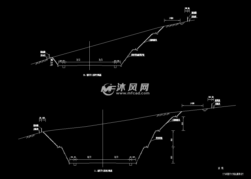 图,带有拱形支架植草护坡,三维网植草,边沟尺寸600mm,碎落台2000mm,有