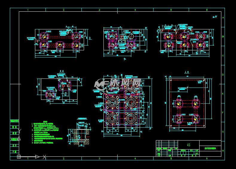 液压钻机油路块零件图 - autocad液压与气动图纸下载 - 沐风图纸