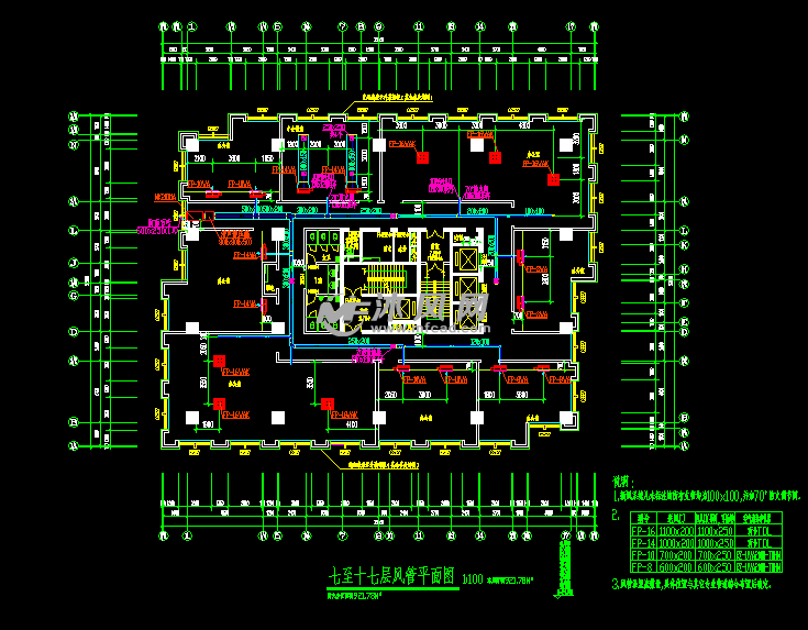 26層綜合樓空調通風防排煙系統設計施工圖 - autocad中央空調圖紙