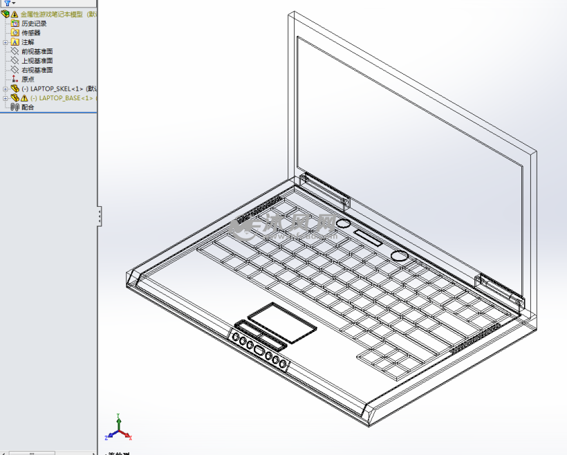 金属性游戏笔记本模型线框图