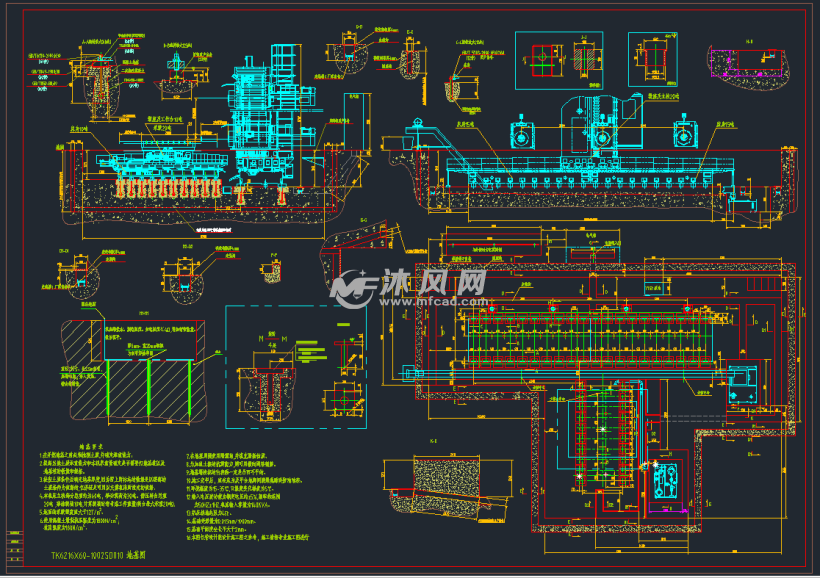 落地镗床tk6216x60地基总装图 - autocad普通工程机械图纸 - 沐风图纸