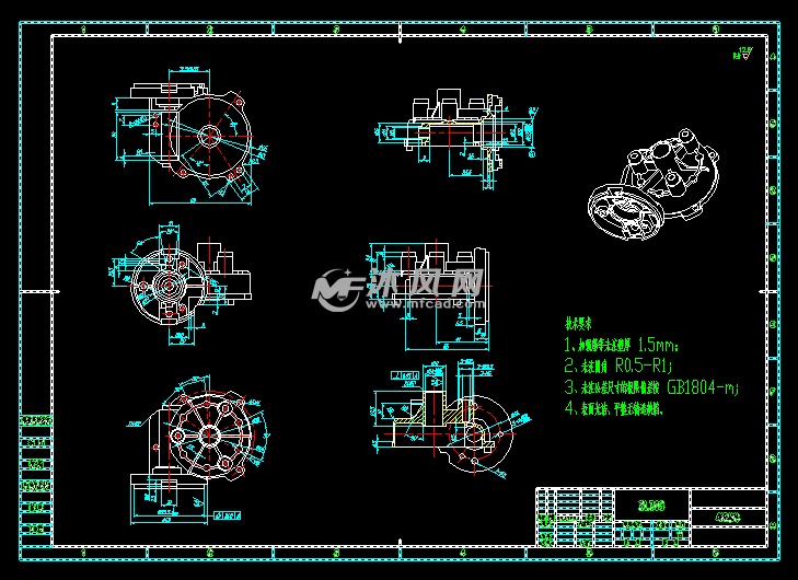 5的铸铝蜗轮箱体零件图 - autocad减速机械设备图纸下载 - 沐风图纸