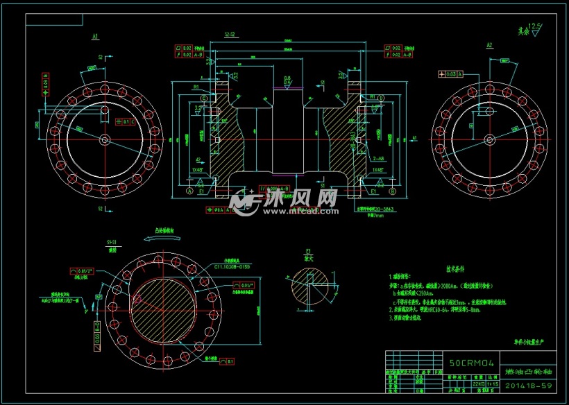 燃油凸轮轴零件图及加工工艺图纸下载_机械设备图纸 - 沐风网