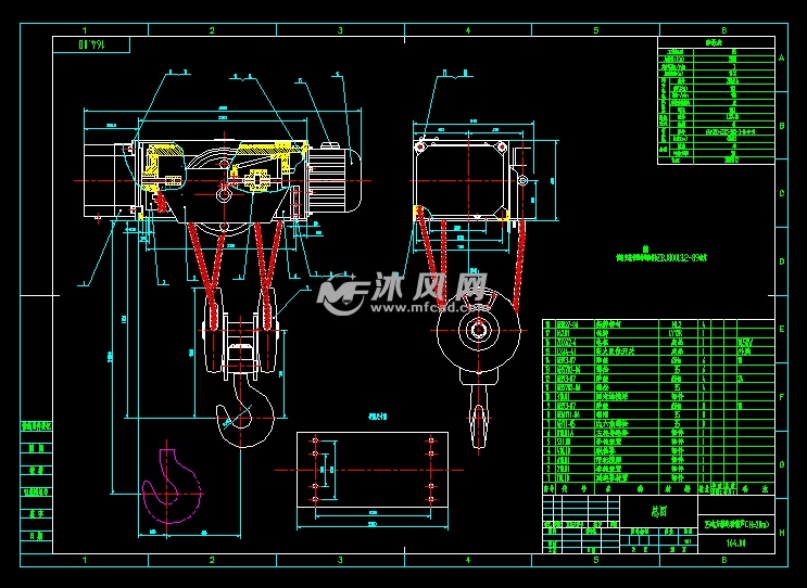 两种格式图纸明细表说明图纸描述25吨方箱电动葫芦总图,图幅:a2;比例