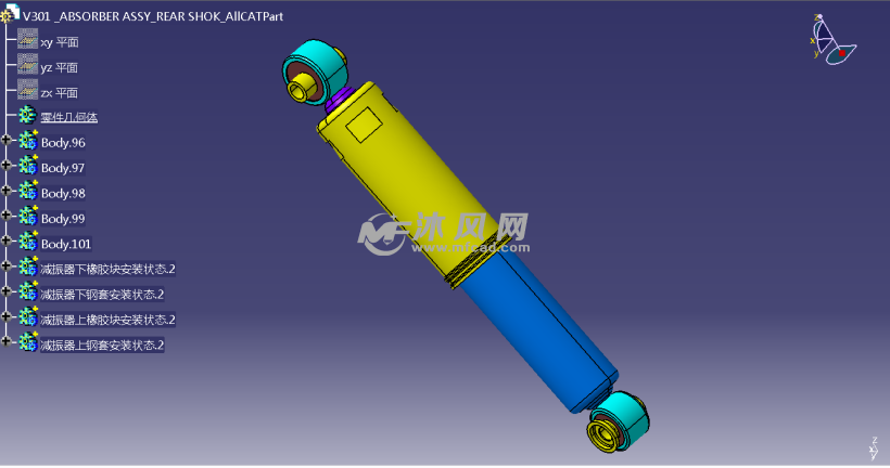 双筒式减振器三维模型