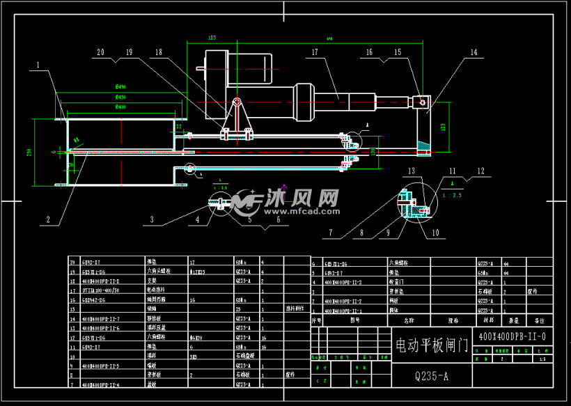 电动平板闸门t400x400 autocad泵阀类图纸下载 沐风图纸