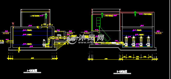 某工程汙泥濃縮池汙泥泵房工藝平面圖剖面圖