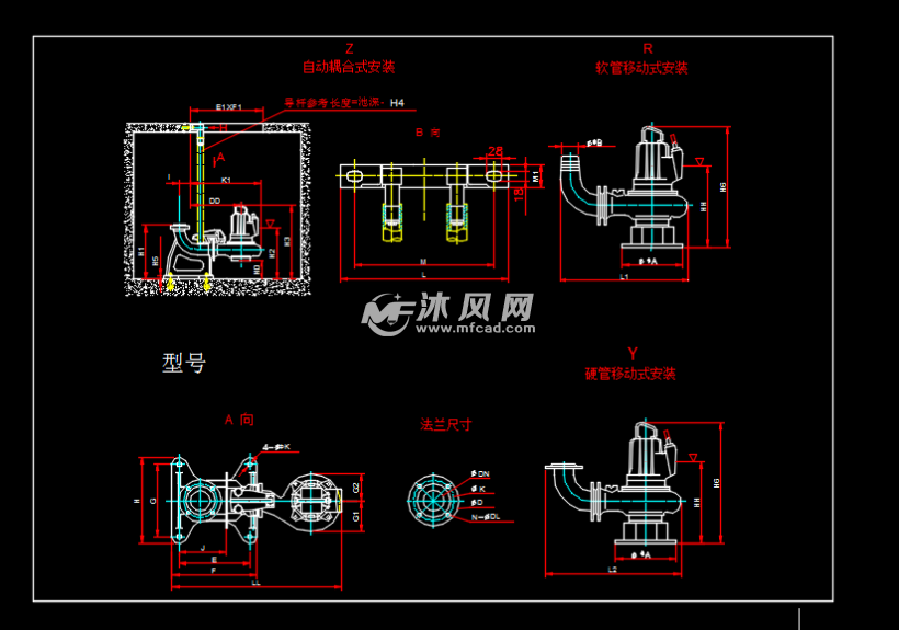 自耦离心式潜污泵cad安装图