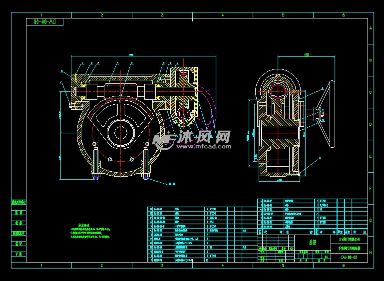 dw800手动阀门用蜗轮箱总图